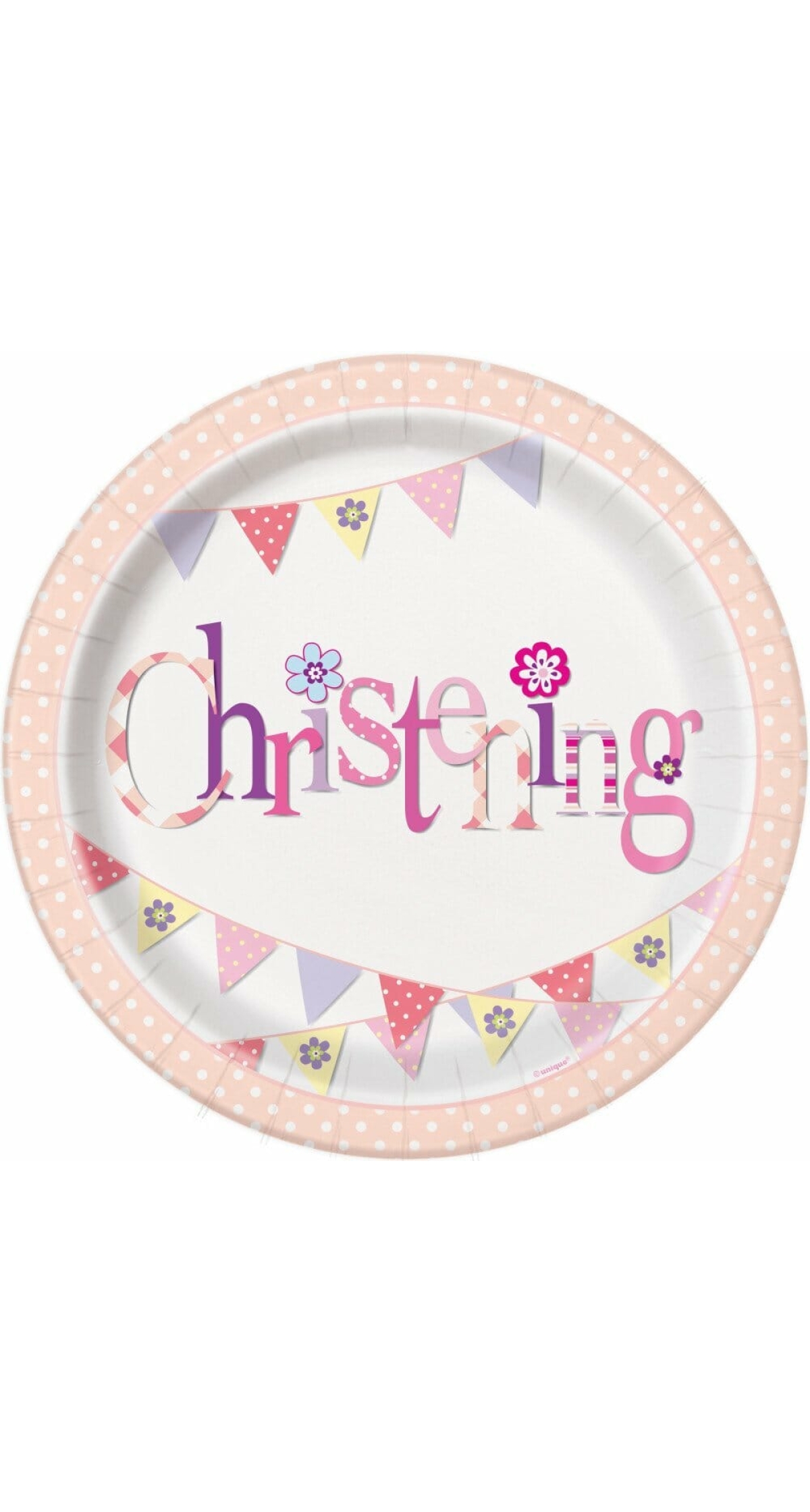 Pink Bunting Christening Round 9 Inch Dinner Plates - 8pk