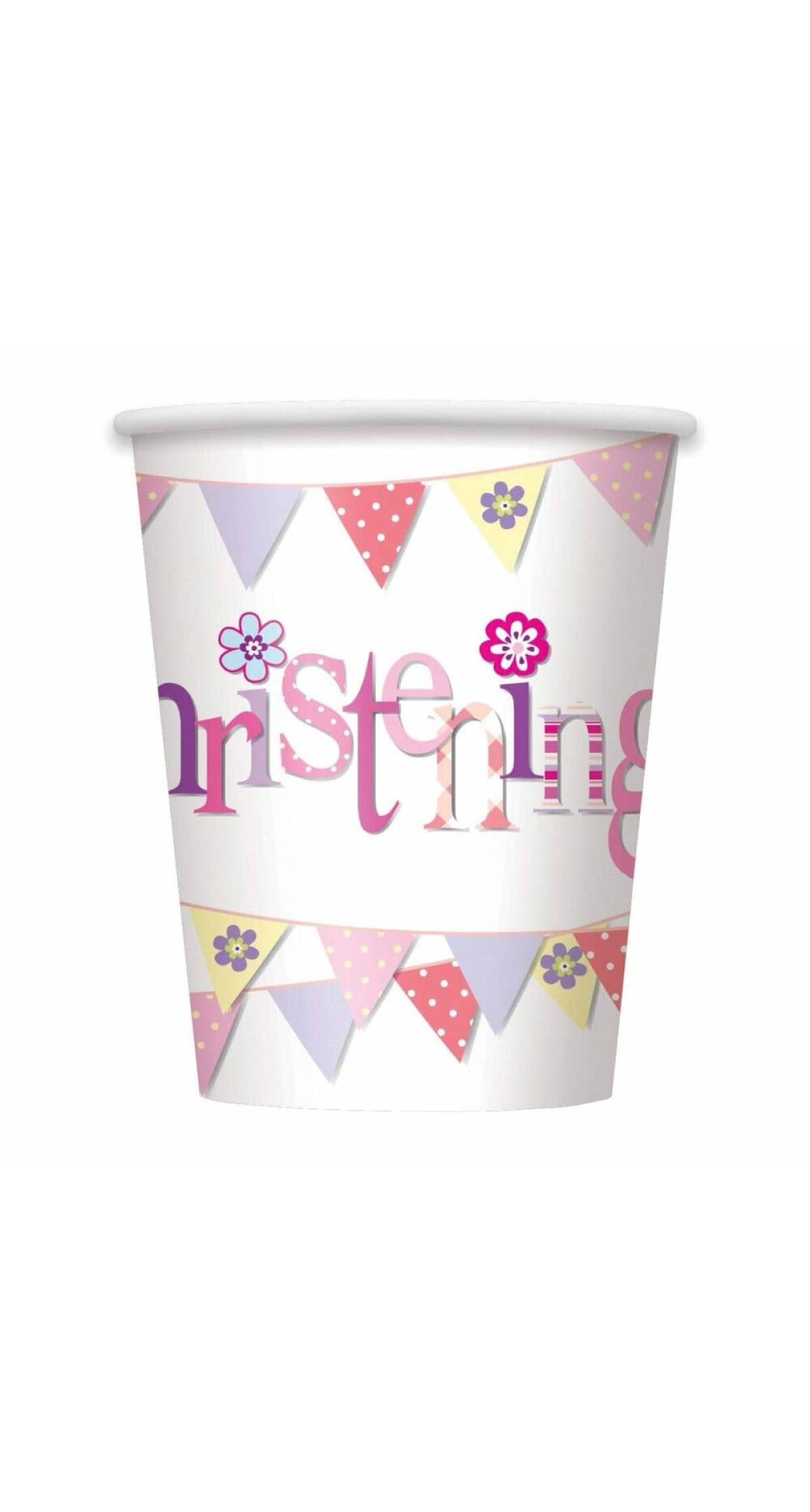 Pink Bunting Christening 9oz Paper Cups - 8pk