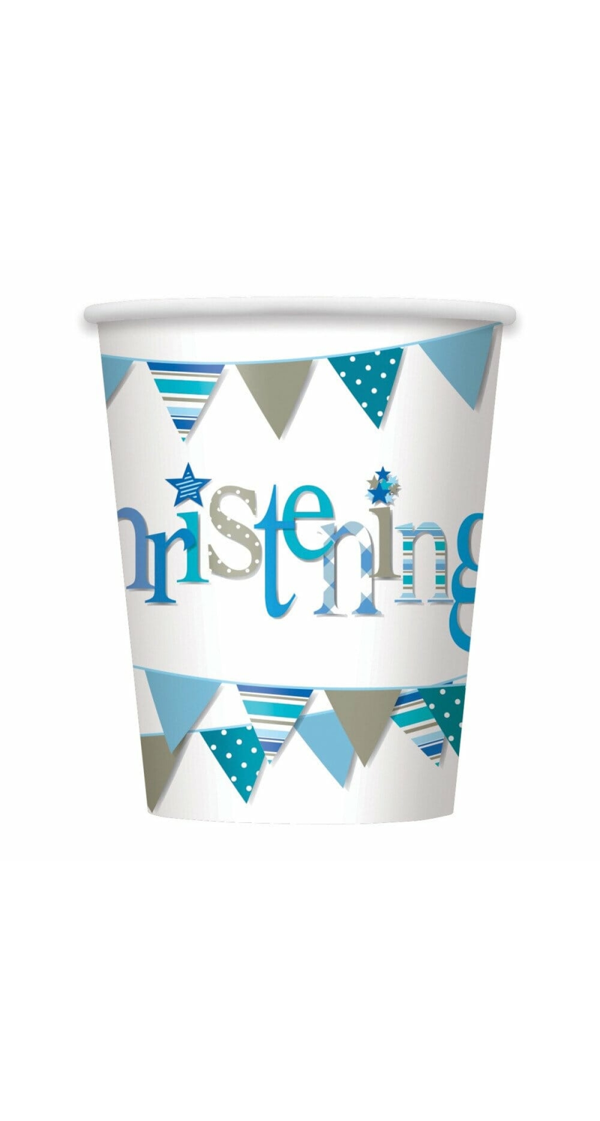 Blue Bunting Christening 9oz Paper Cups - 8pk