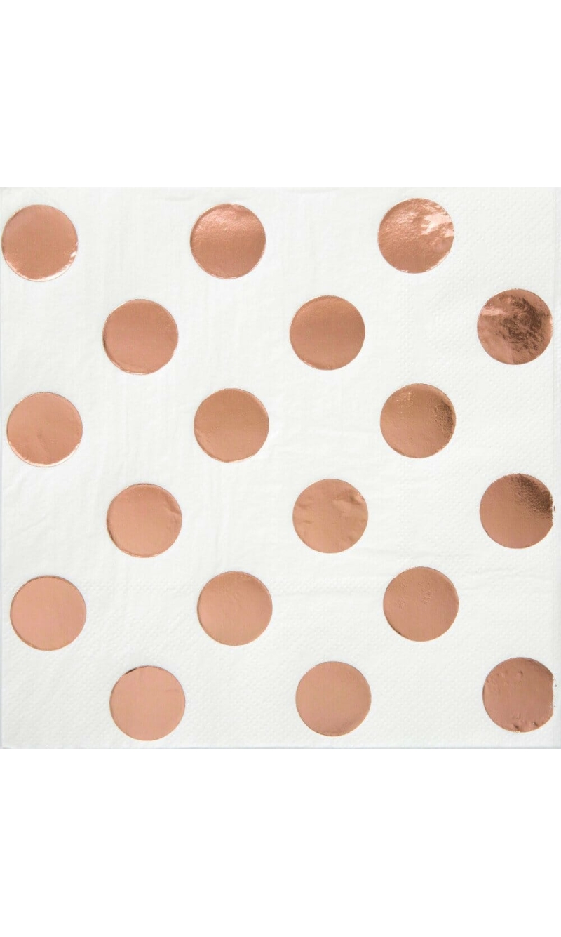 Rose Gold Foil Dots Beverage Napkins - 16pk - Foil Stamped