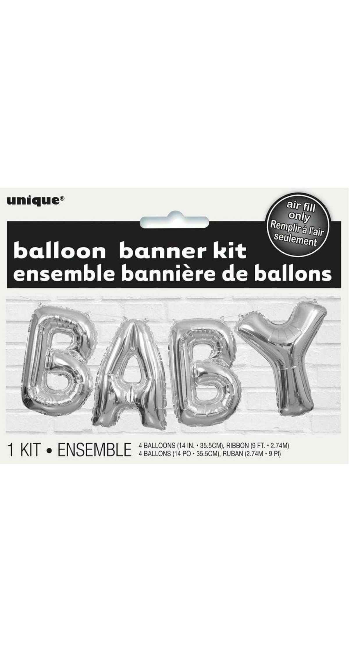 Silver Baby Foil Letter Balloon Banner Kit - 14 Inch