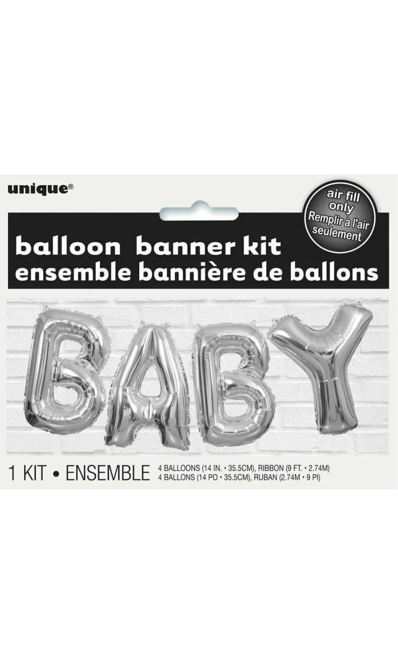Silver Baby Foil Letter Balloon Banner Kit - 14 Inch
