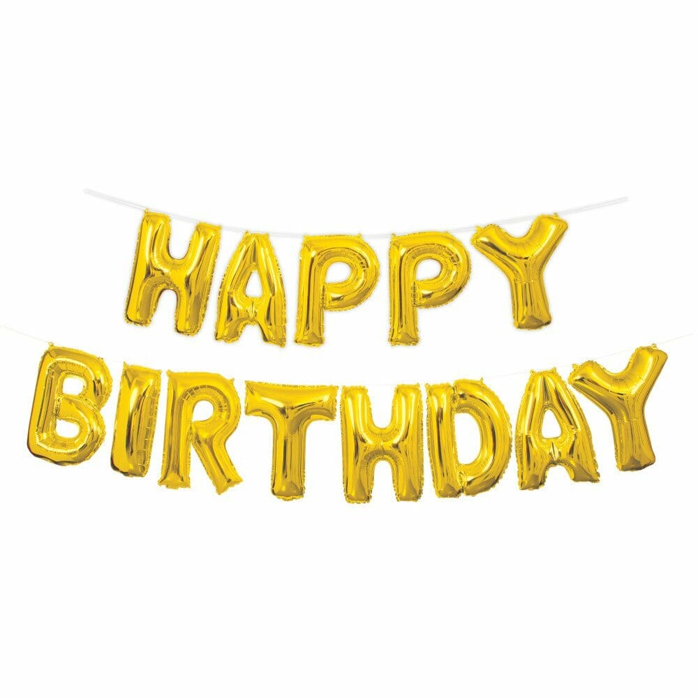 Gold Happy Birthday Foil Letter Balloon Banner Kit - 14 Inch
