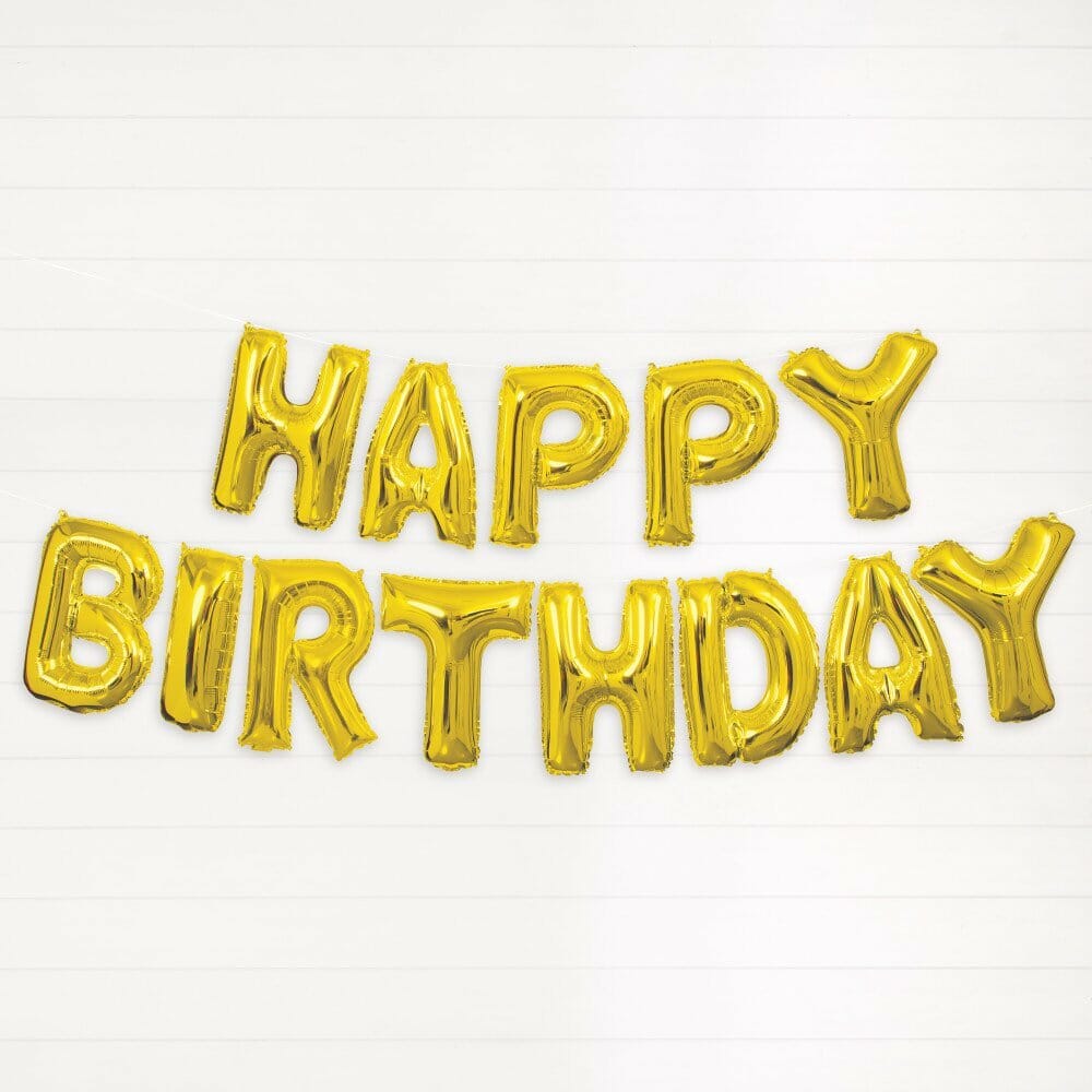 Gold Happy Birthday Foil Letter Balloon Banner Kit - 14 Inch