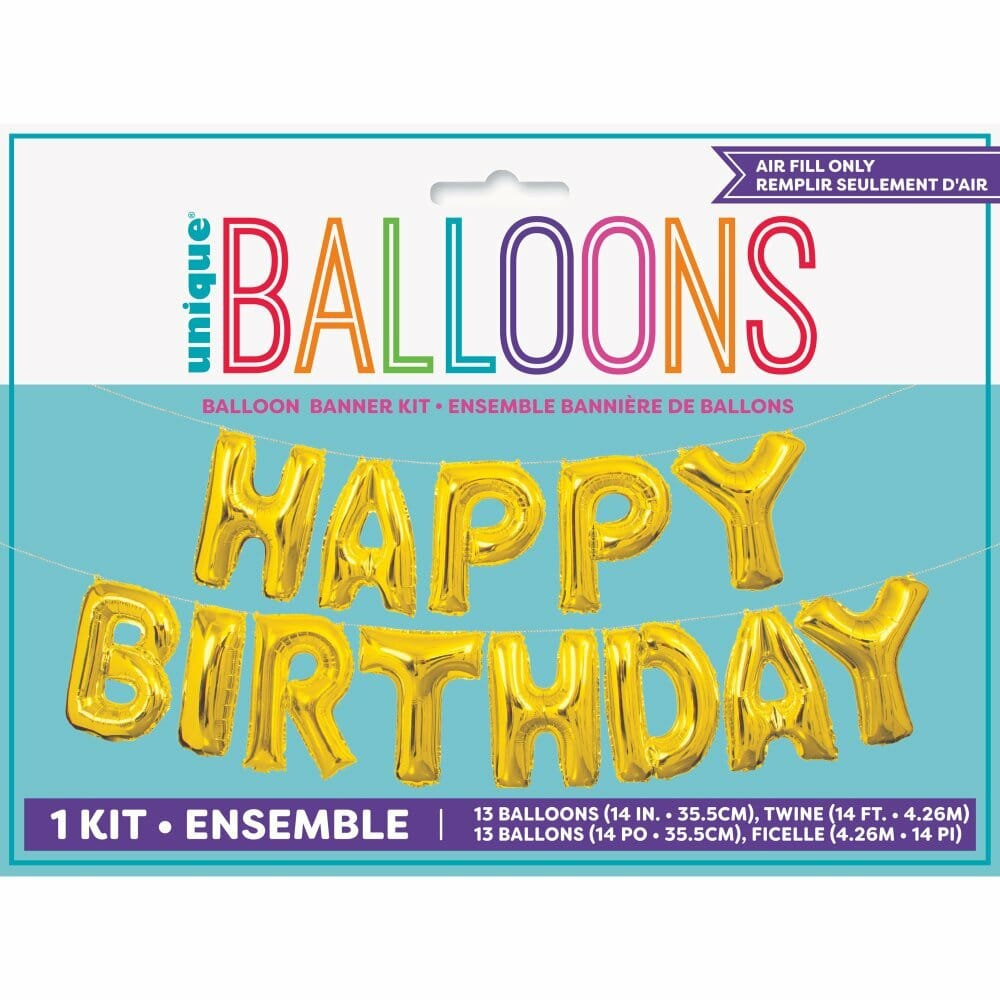 Gold Happy Birthday Foil Letter Balloon Banner Kit - 14 Inch