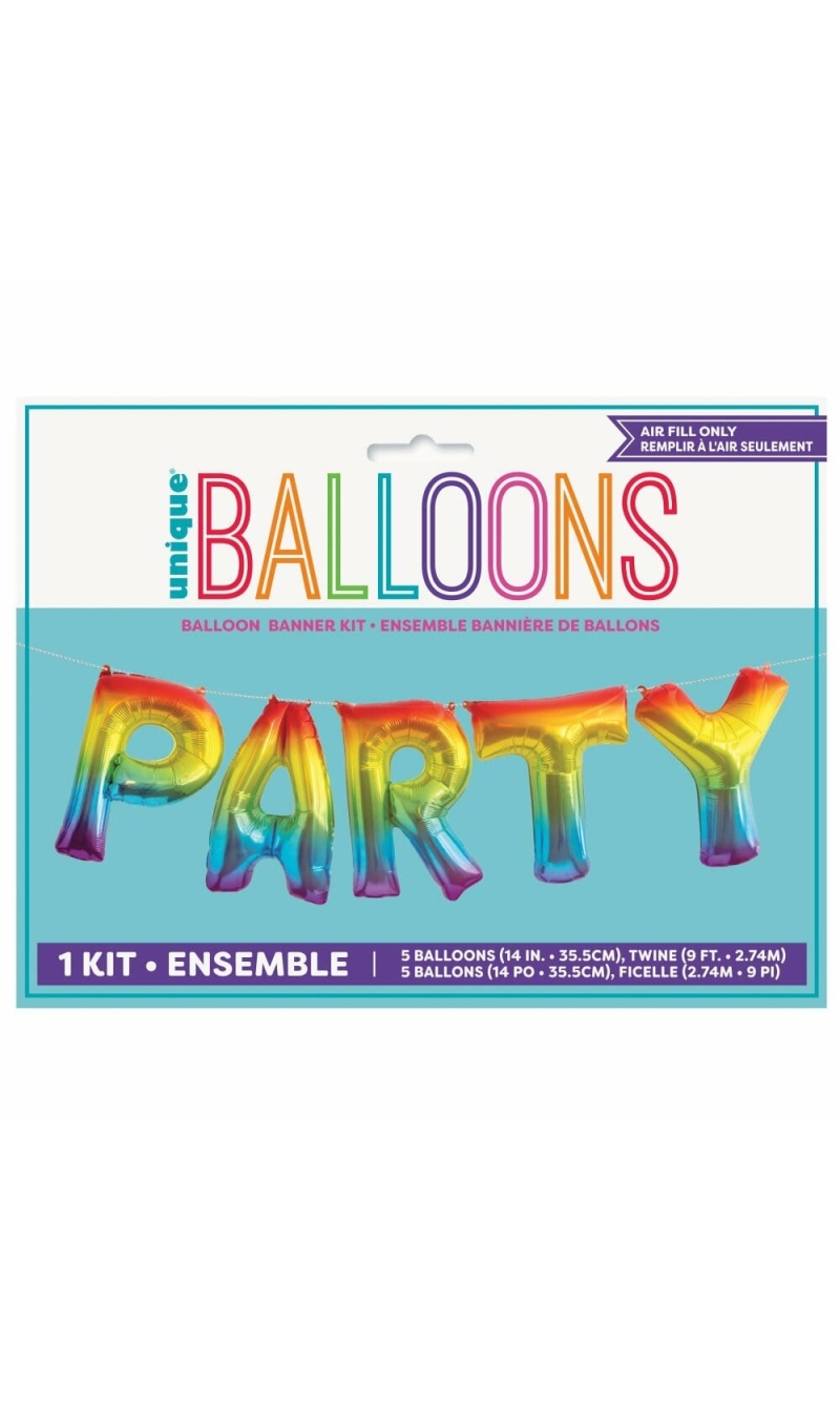 Rainbow Foil Party Letter Balloon Banner Kit - 14 Inch