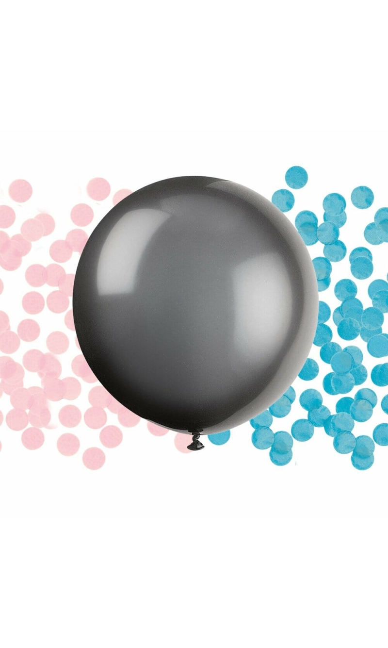 Black Giant Gender Reveal Latex Balloon with Confetti - 24 Inch