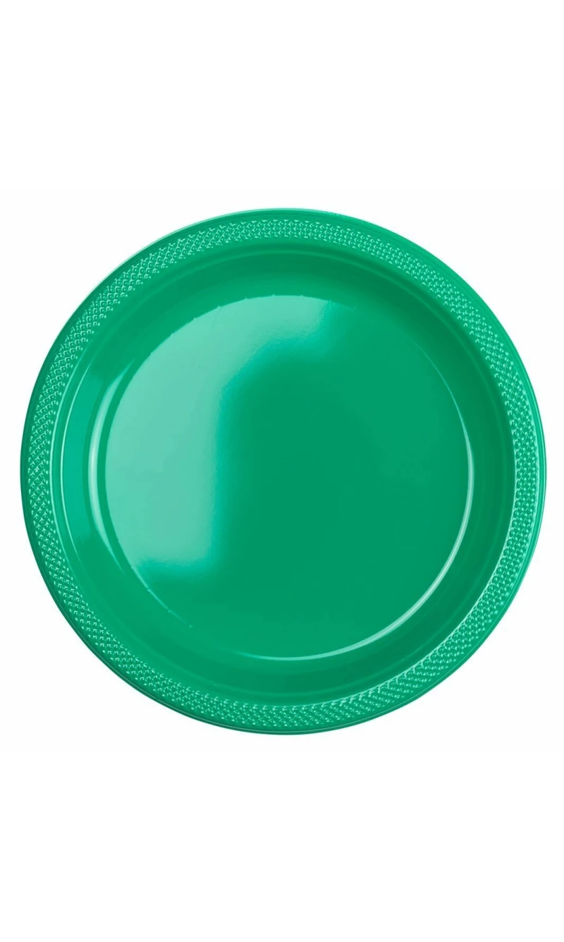 Festive Green - 10 x Plastic Plates 22.8 cm