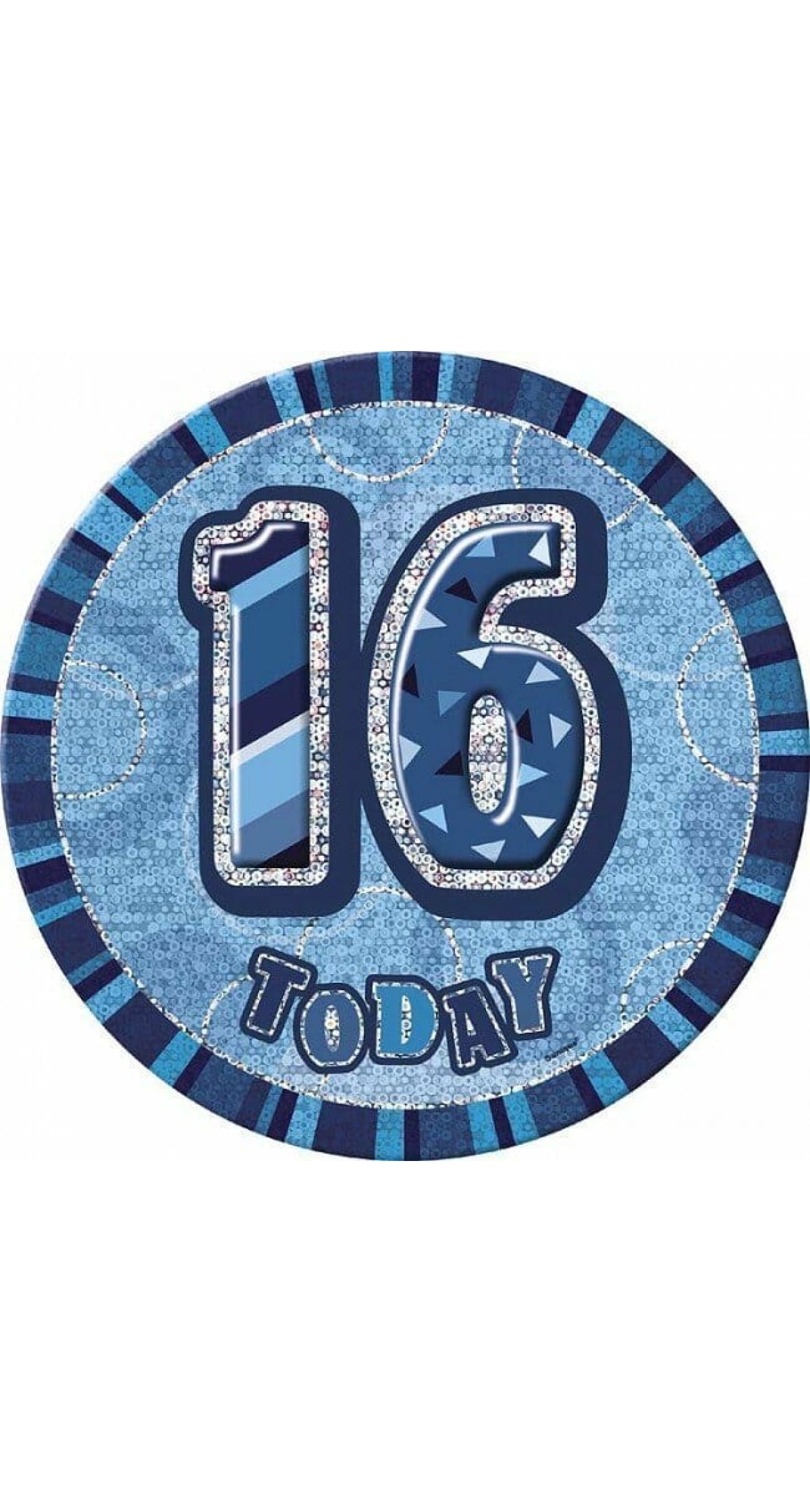 Jumbo Badge -  16 Today Holographic Glitz  Blue - 15cm