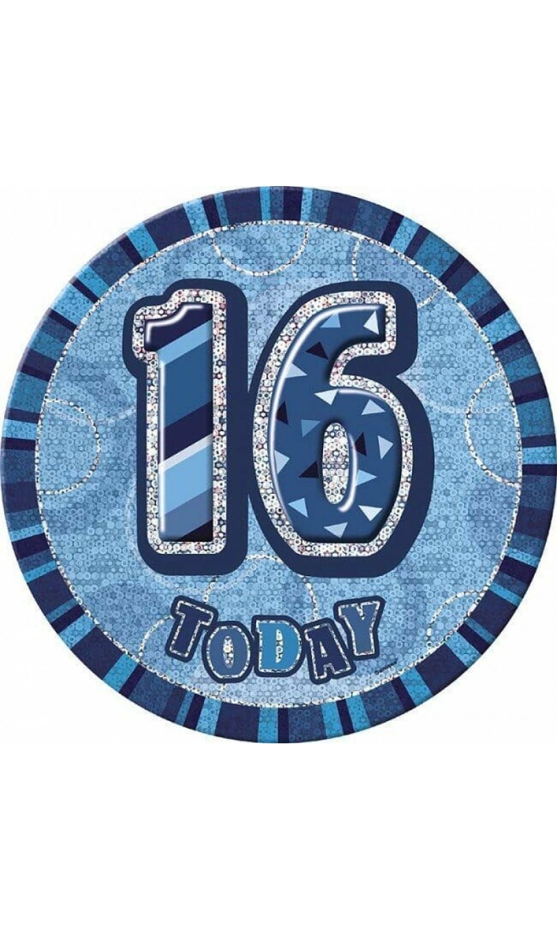 Jumbo Badge -  16 Today Holographic Glitz  Blue - 15cm