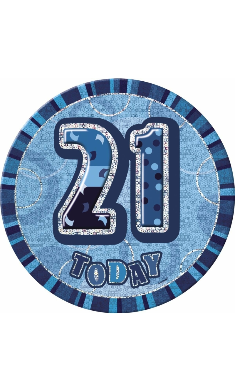 Jumbo Badge -  21 Today Holographic Glitz  Blue - 15cm