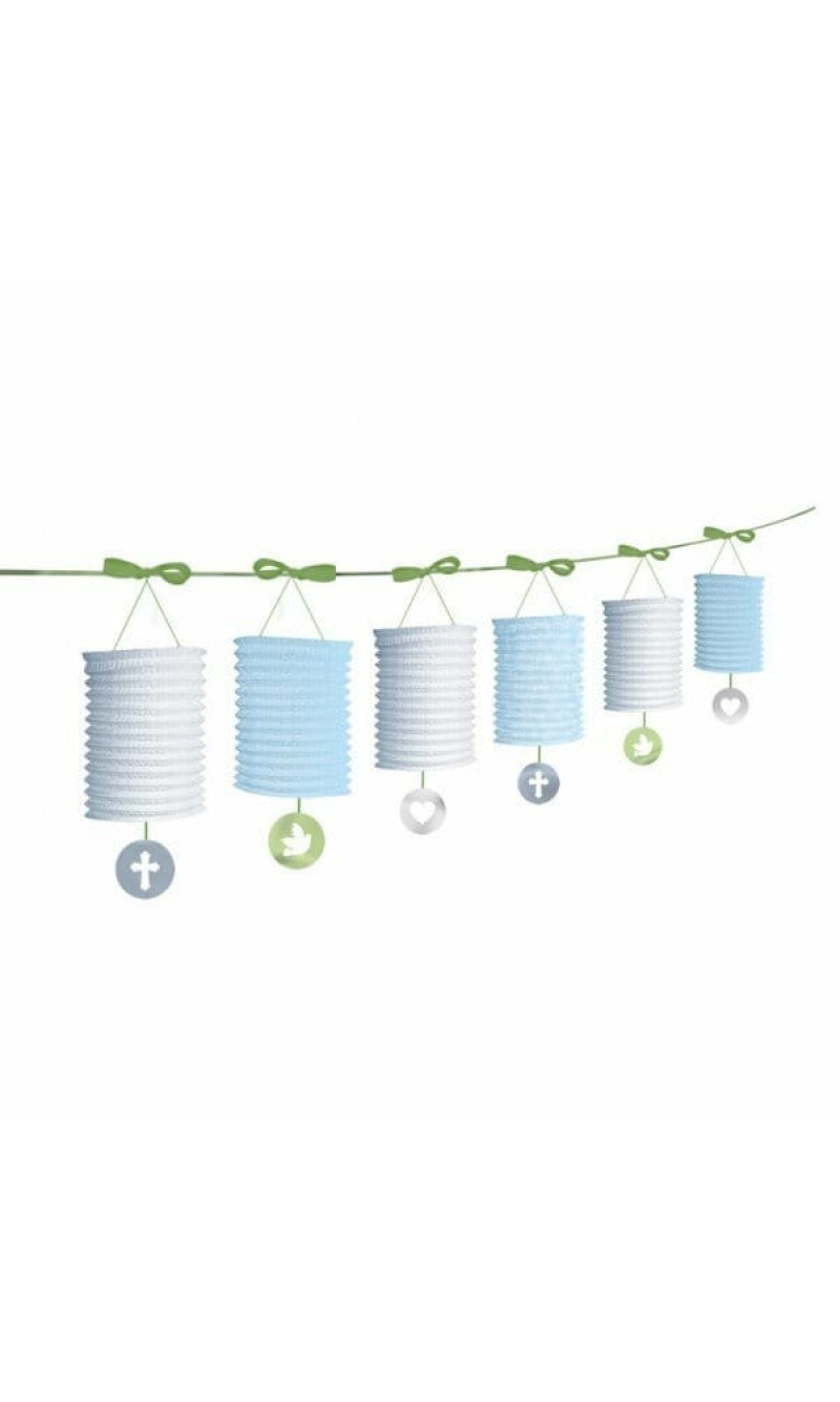 White & Blue Paper Lantern Garland - 3.65m
