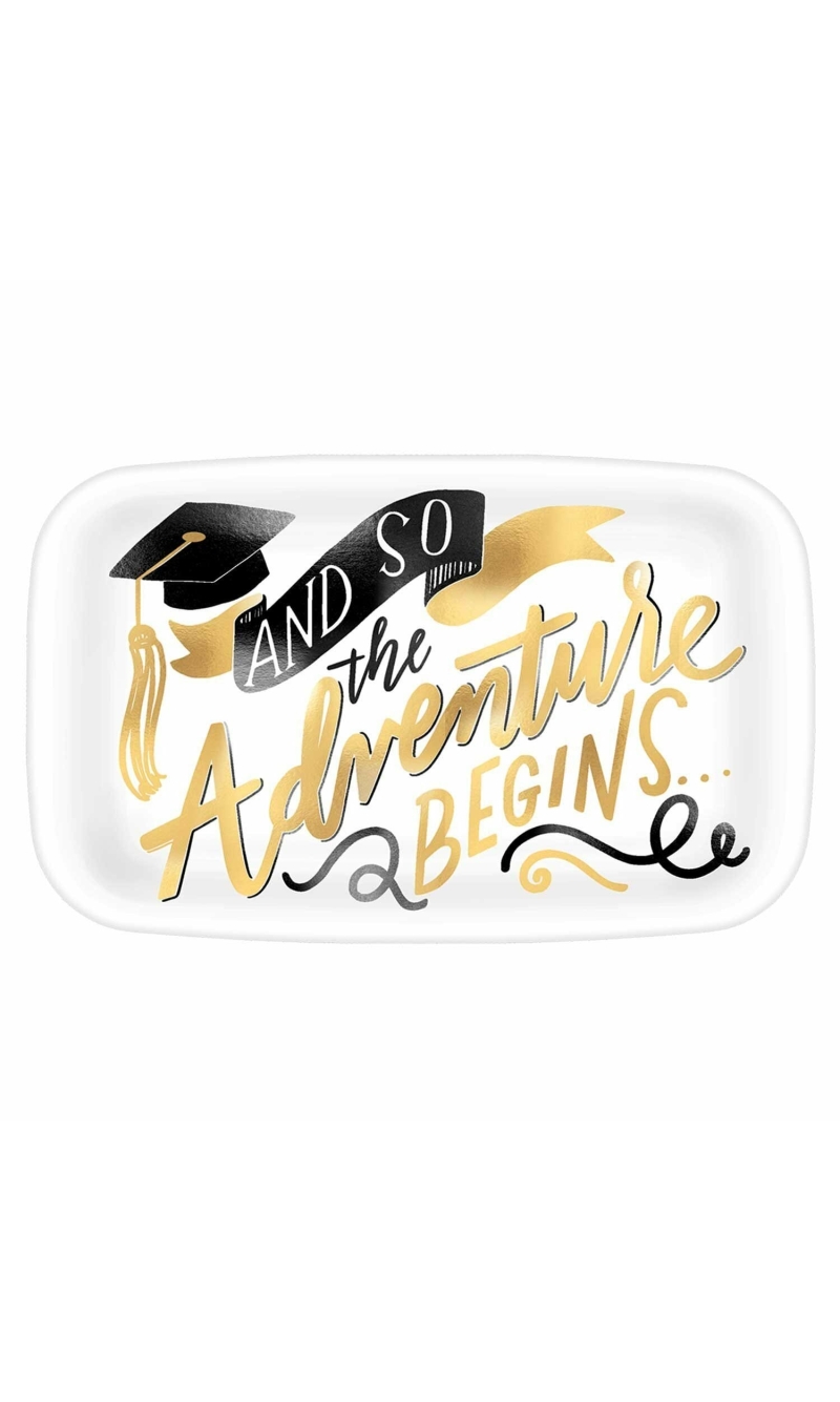 The Adventure Begins Hot Stamped Rectangular Plastic Platters 35cm
