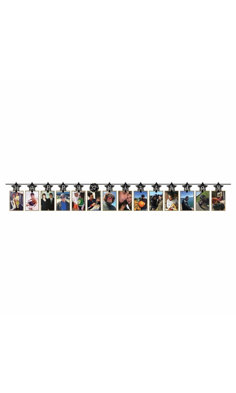Sparkling Gold Celebration Add an Age Photo Garlands 3.65m