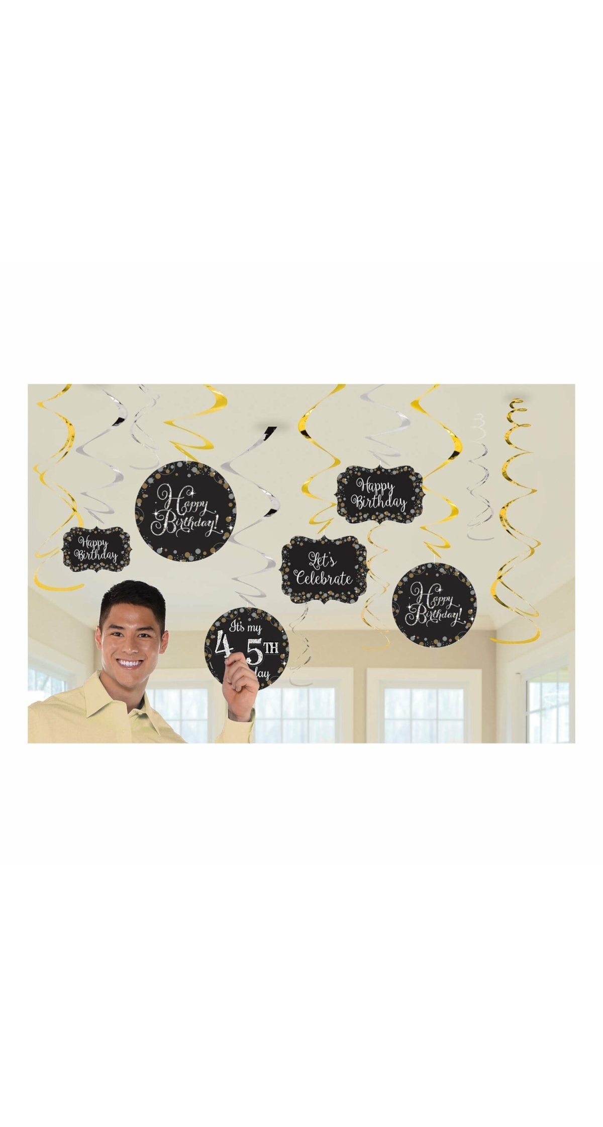 Sparkling Gold Celebration Add Any Age Swirl Decorations - 12pk