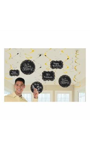 Sparkling Gold Celebration Add Any Age Swirl Decorations - 12pk