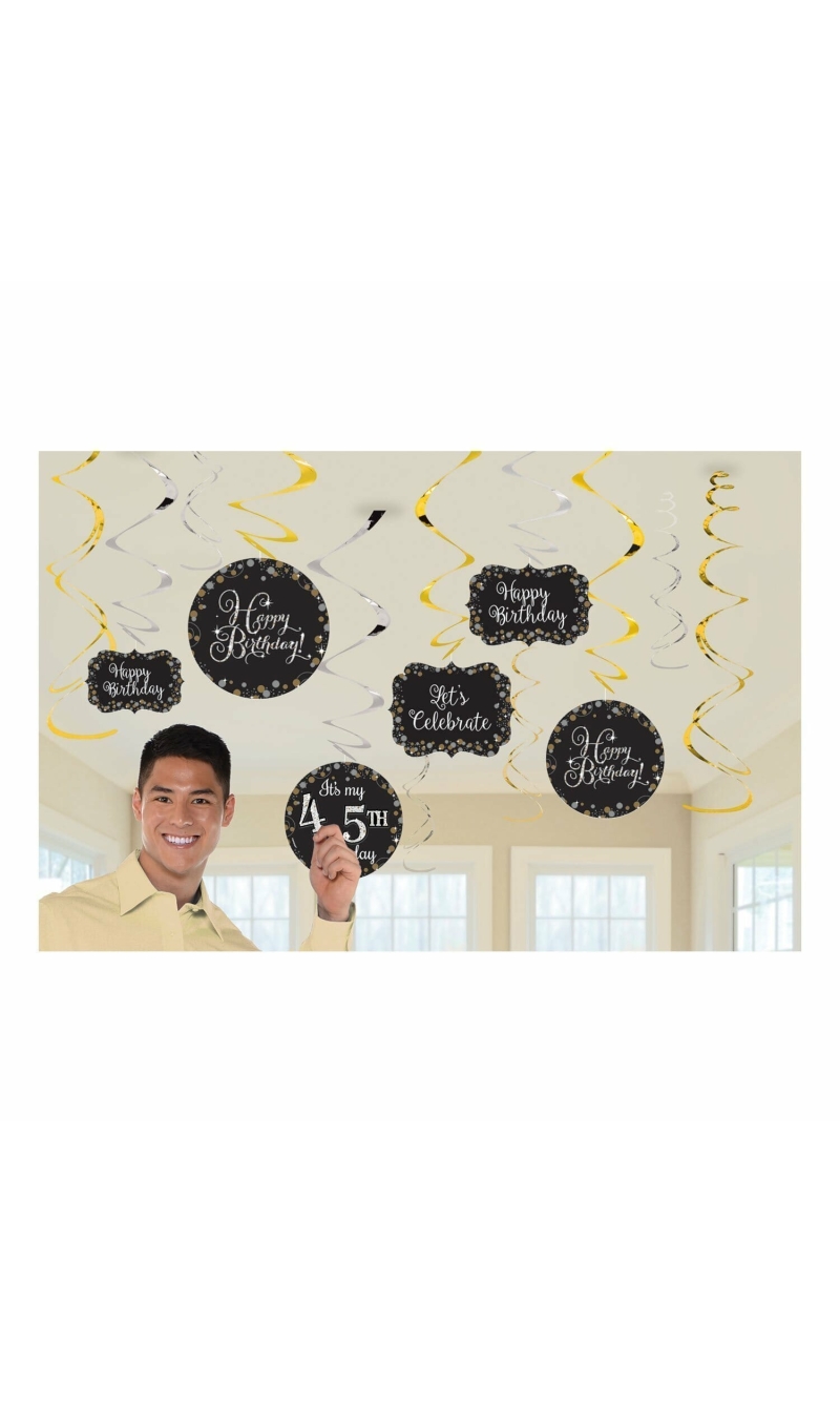 Sparkling Gold Celebration Add Any Age Swirl Decorations - 12pk