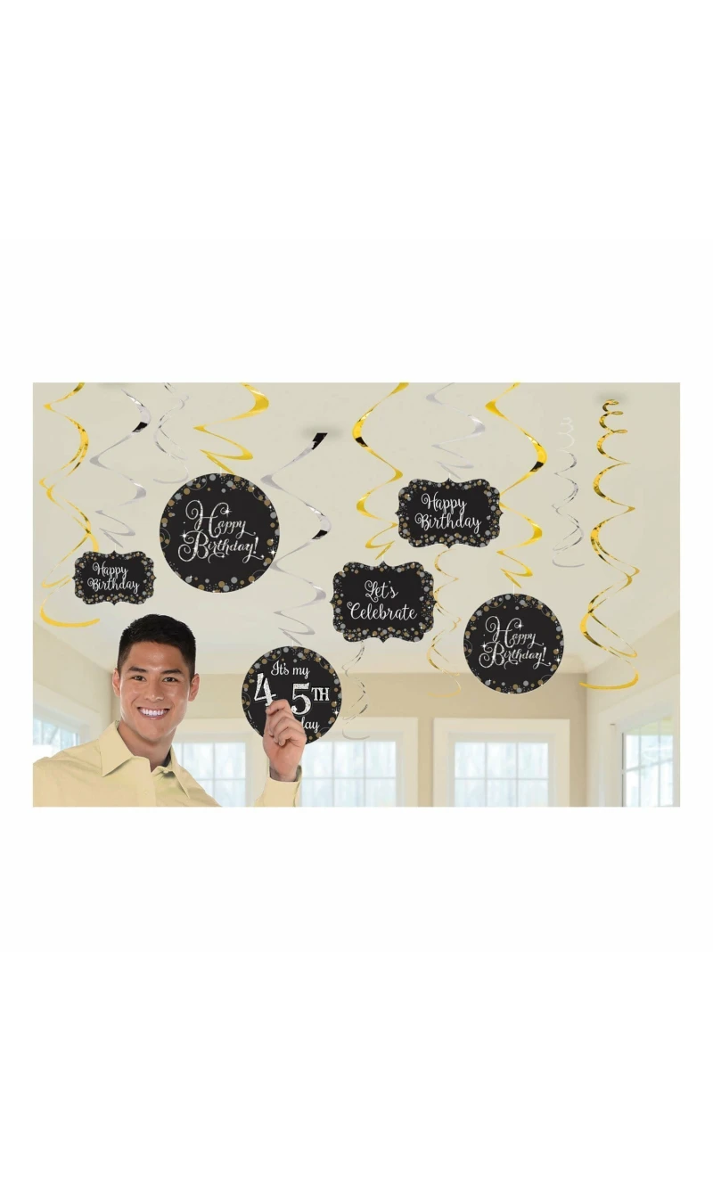 Sparkling Gold Celebration Add Any Age Swirl Decorations - 12pk