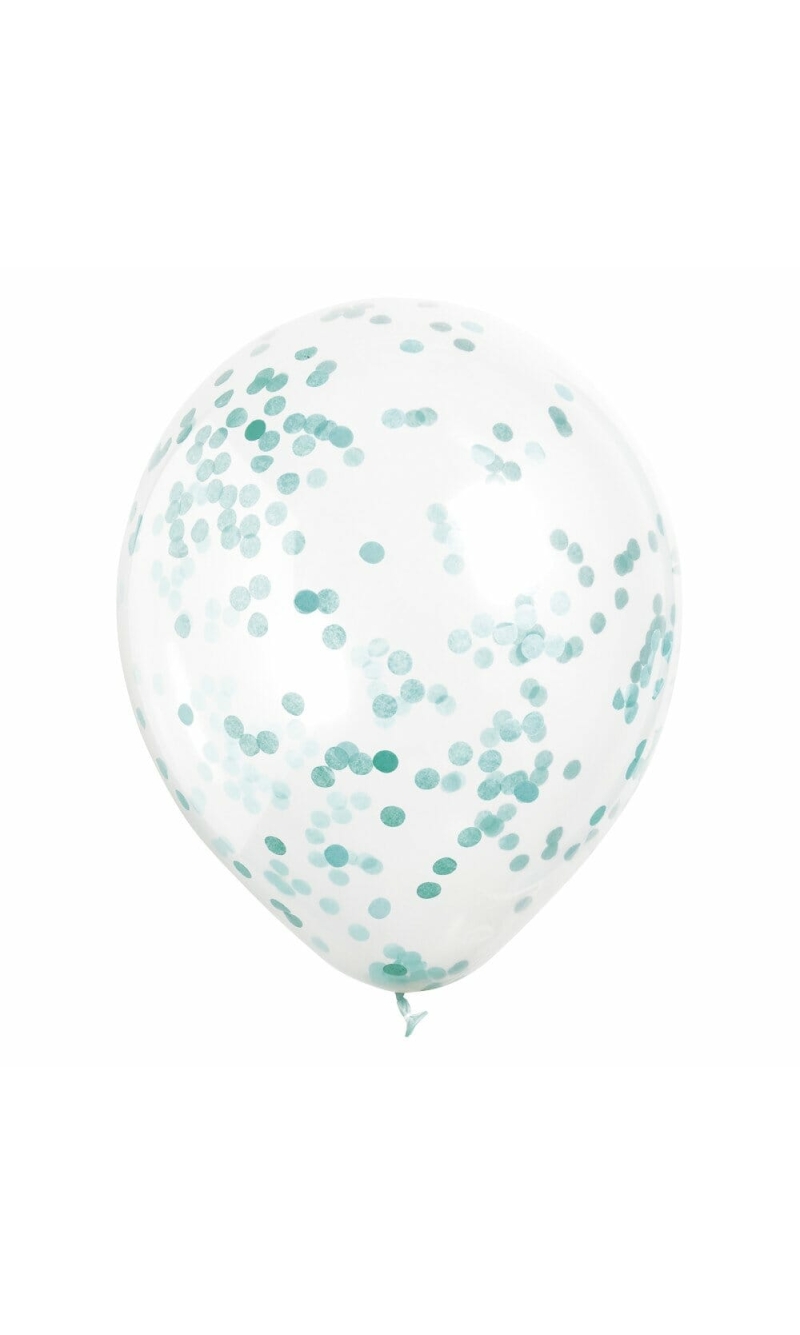 Clear Latex Balloons with Caribbean Teal Confetti 12 Inch - 6pk