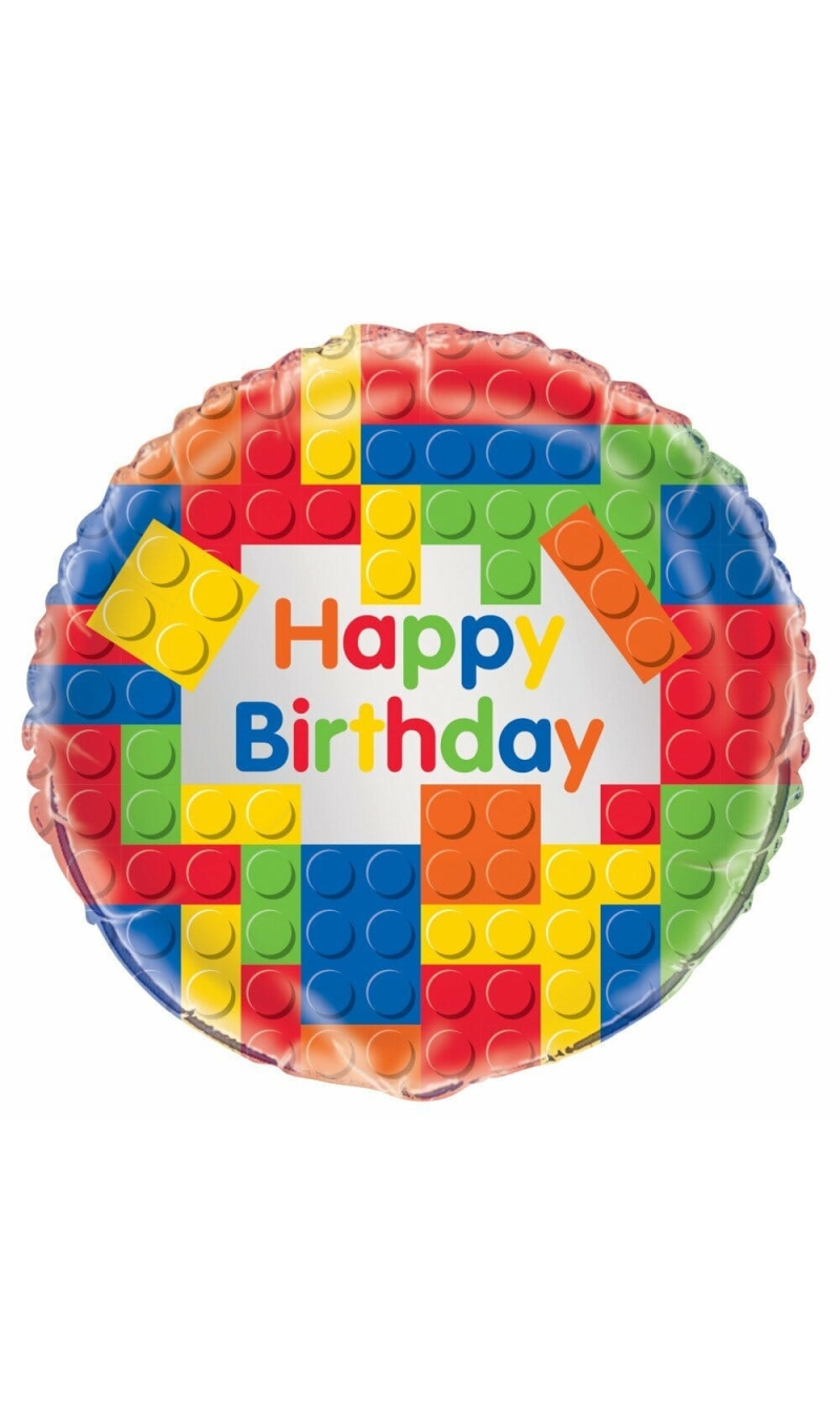 Building Blocks Birthday Round Foil Balloon 18 Inch