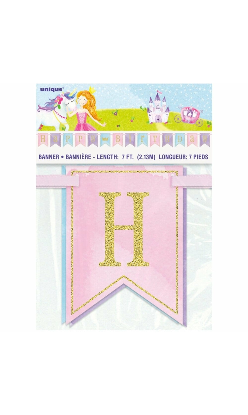 Glitter Magical Princess Birthday Pennant Banner - 7 ft