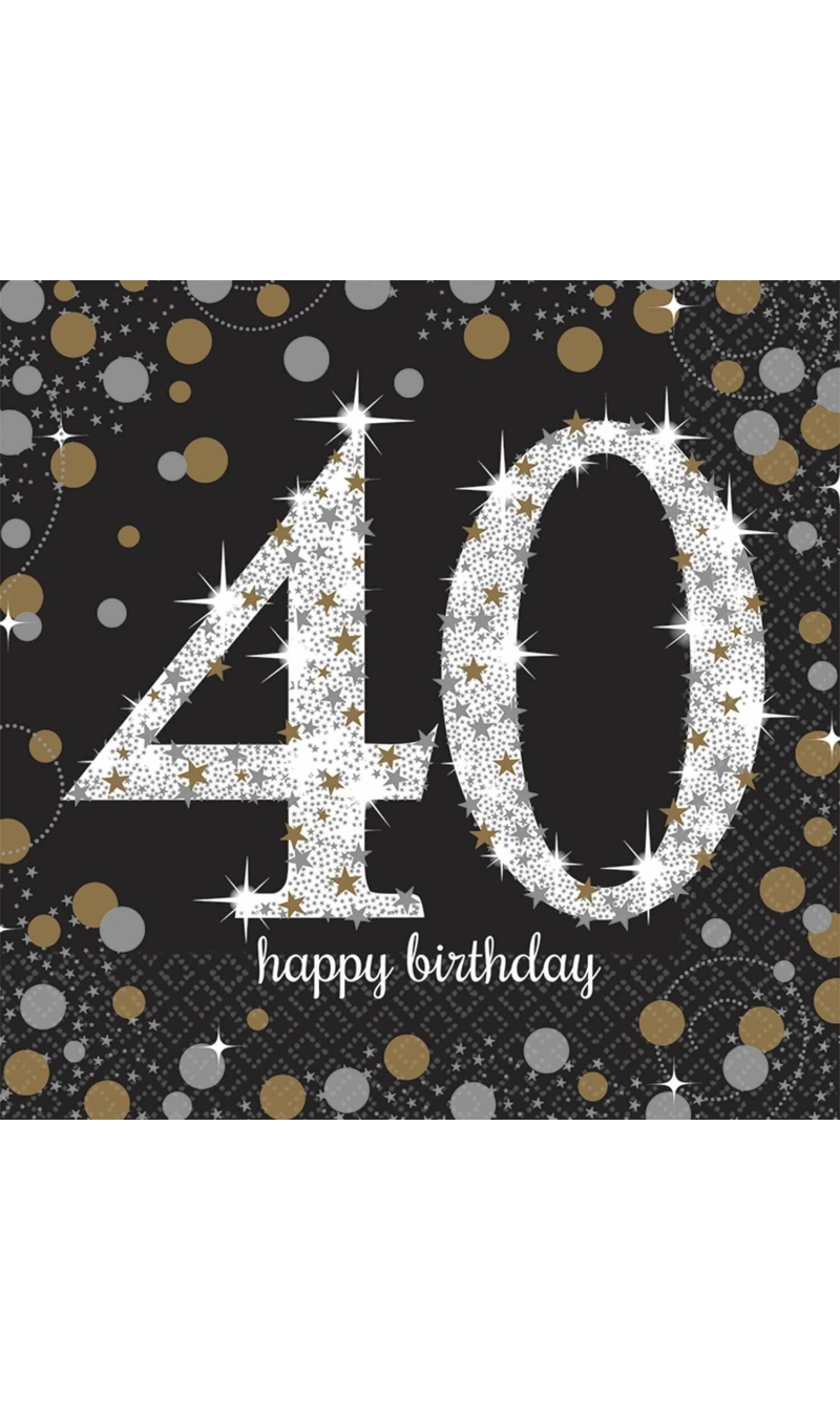 40th Gold Sparkling Celebration Napkins 33cm x 33cm - 16pk