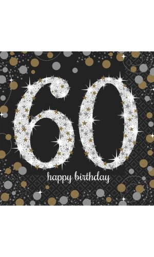 60th Gold Sparkling Celebration Napkins 33cm x 33cm - 16pk