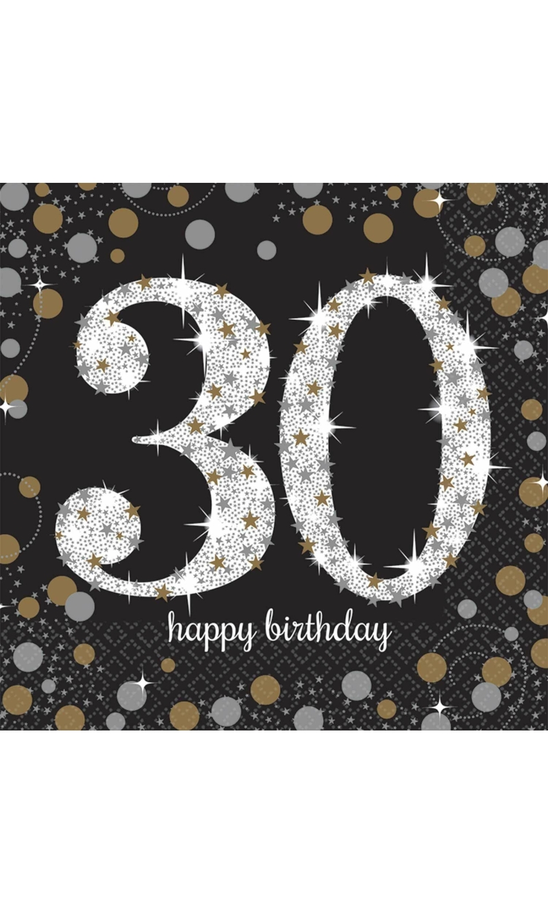 30th Gold Sparkling Celebration Napkins 33cm x 33cm - 16pk