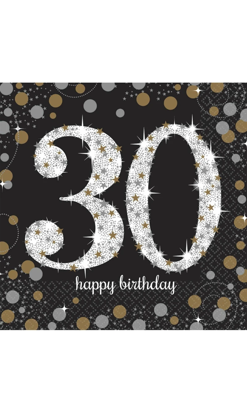 30th Gold Sparkling Celebration Napkins 33cm x 33cm - 16pk