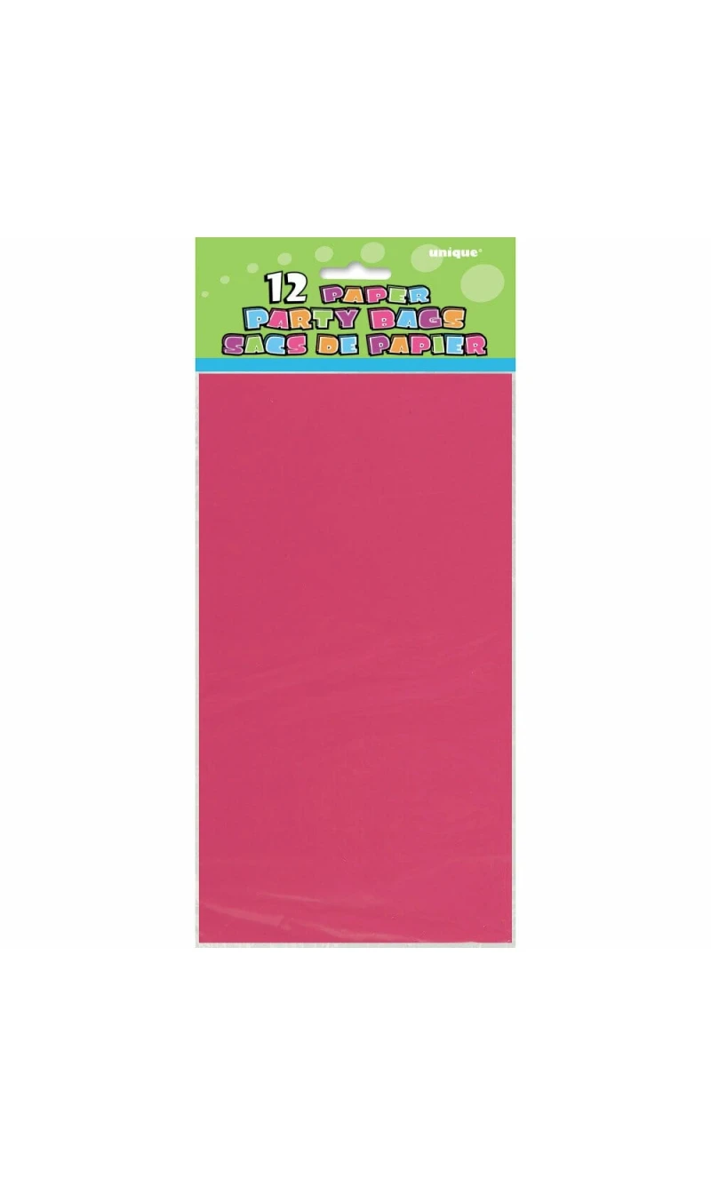 Hot Pink Paper Party Bags - 12pk