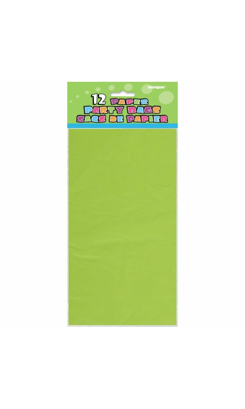 Lime Green Paper Party Bags - 12pk