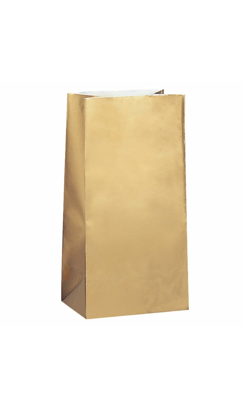 Gold Metallic Paper Party Bags - 10pk