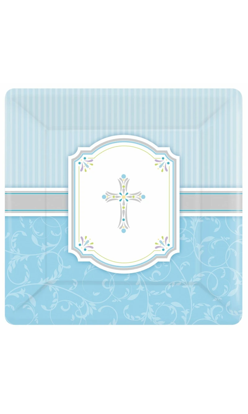 Blessings Blue Paper Plates 26cm - 8pk
