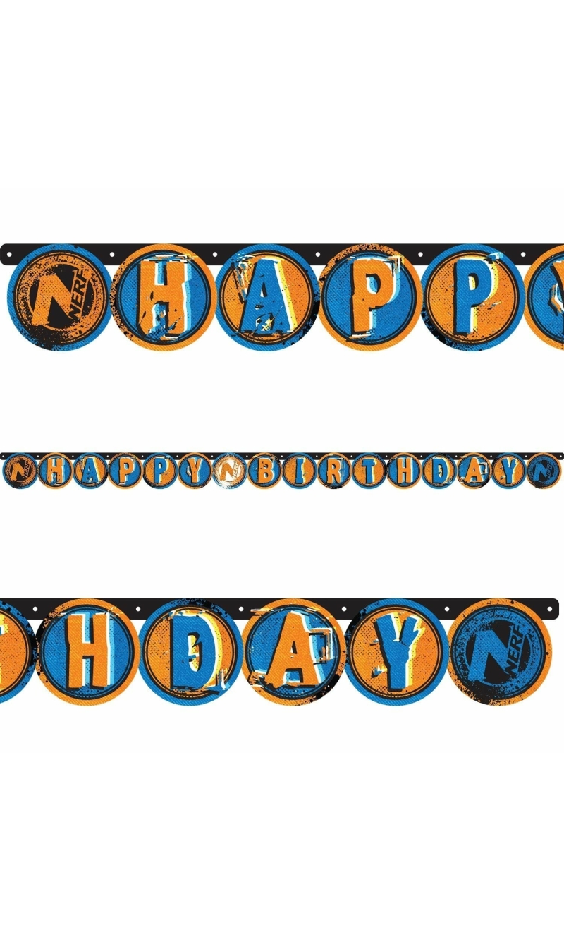 NERF "Happy Birthday" Die-cut Letter Banner 2.18m x 13.2cm - 1pk
