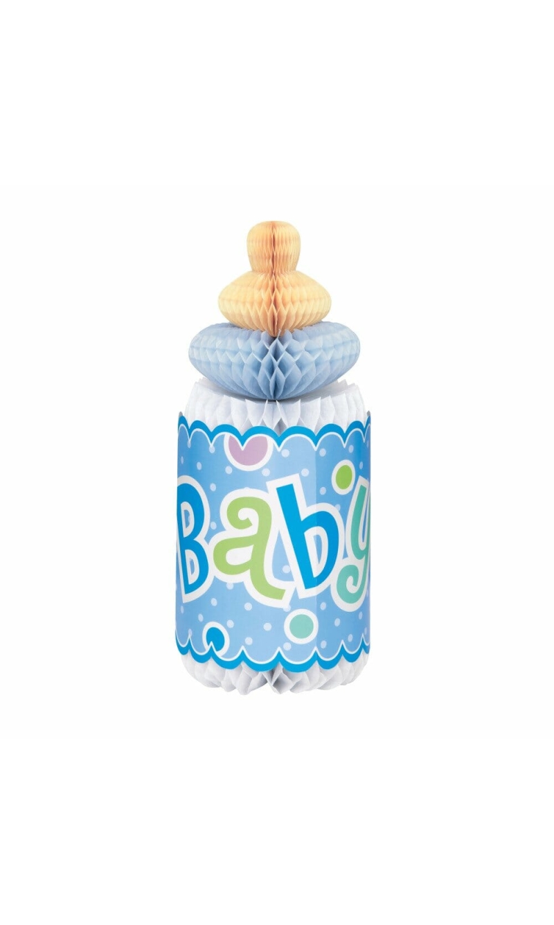Blue Dots Baby Shower Bottle Shaped Honeycomb Decoration - 12''