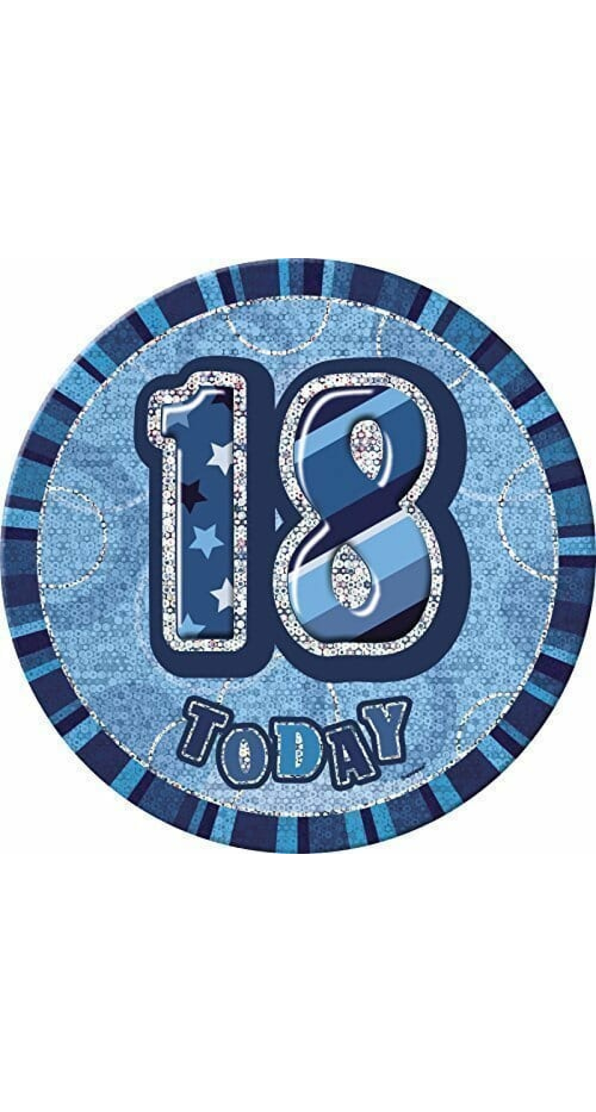 Jumbo Badge -  18 Today Holographic Glitz  Blue - 15cm