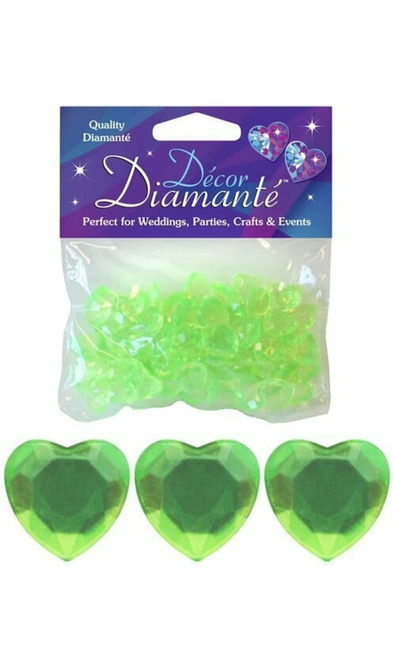 Diamante Hearts Lime Green 12mm - 28g