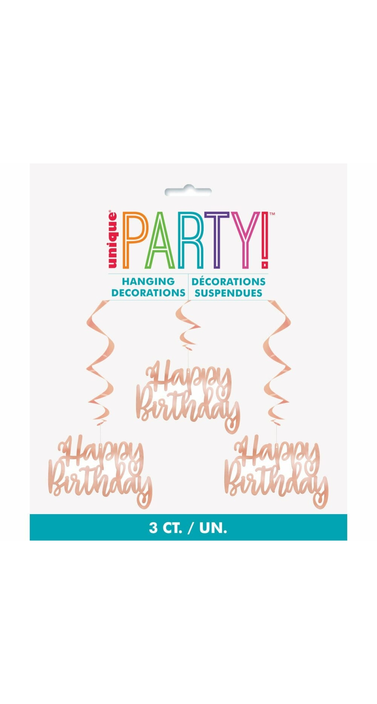 Foil Rose Gold Happy Birthday Hanging Swirl Decorations - 32 Inch - 3pk