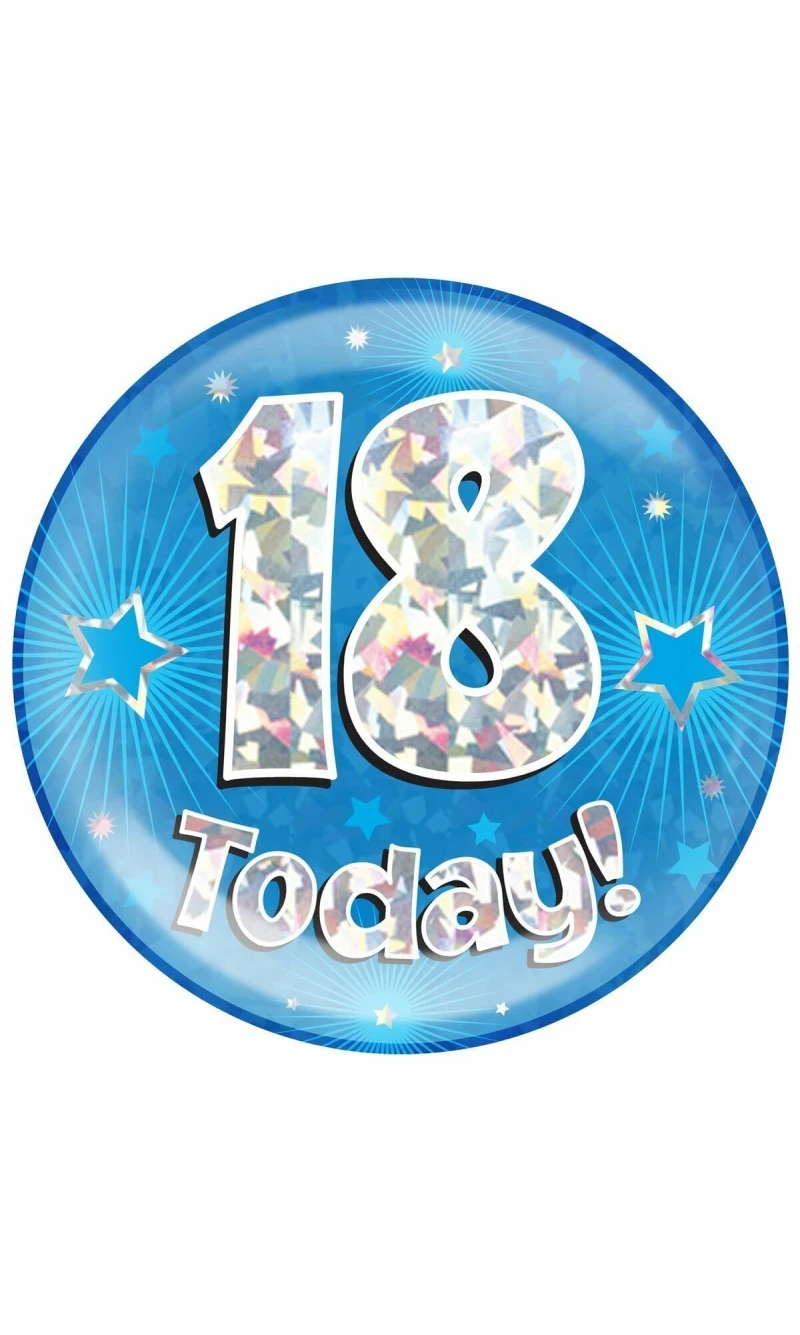 Jumbo Badge - 18 Today Holographic Blue - 15cm