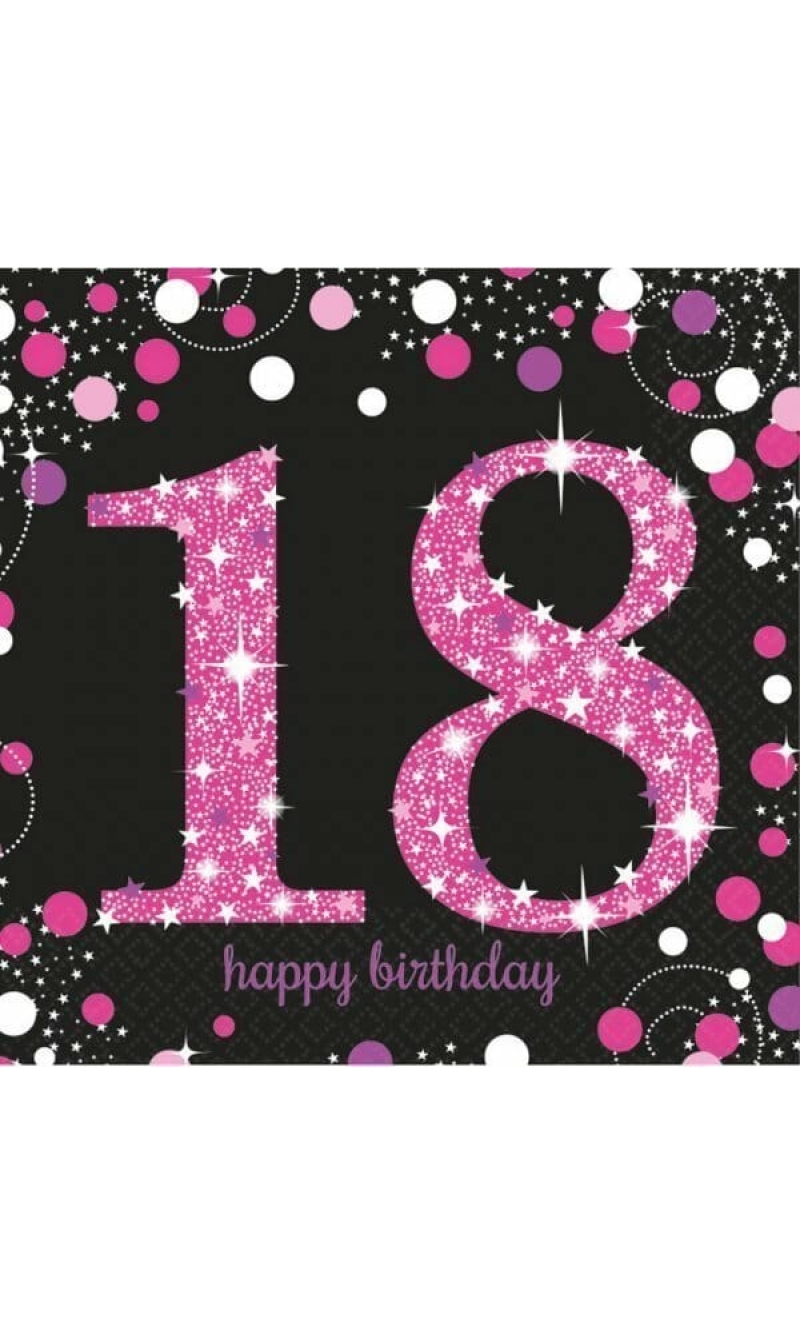 18th Pink Sparkling Celebration Napkins 33cm x 33cm - 16pk