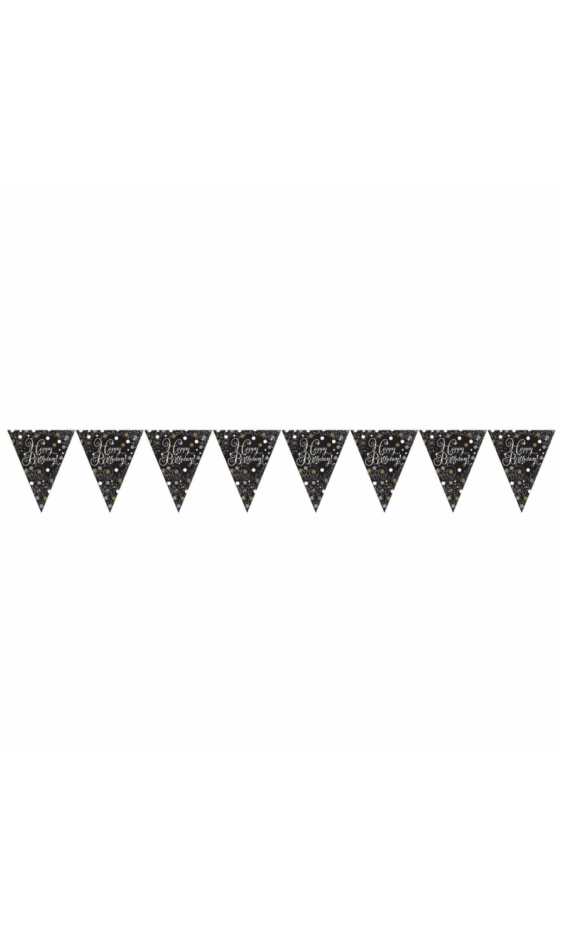 Happy Birthday Gold Sparkling Celebration Plastic Flag Banner - 3.96m