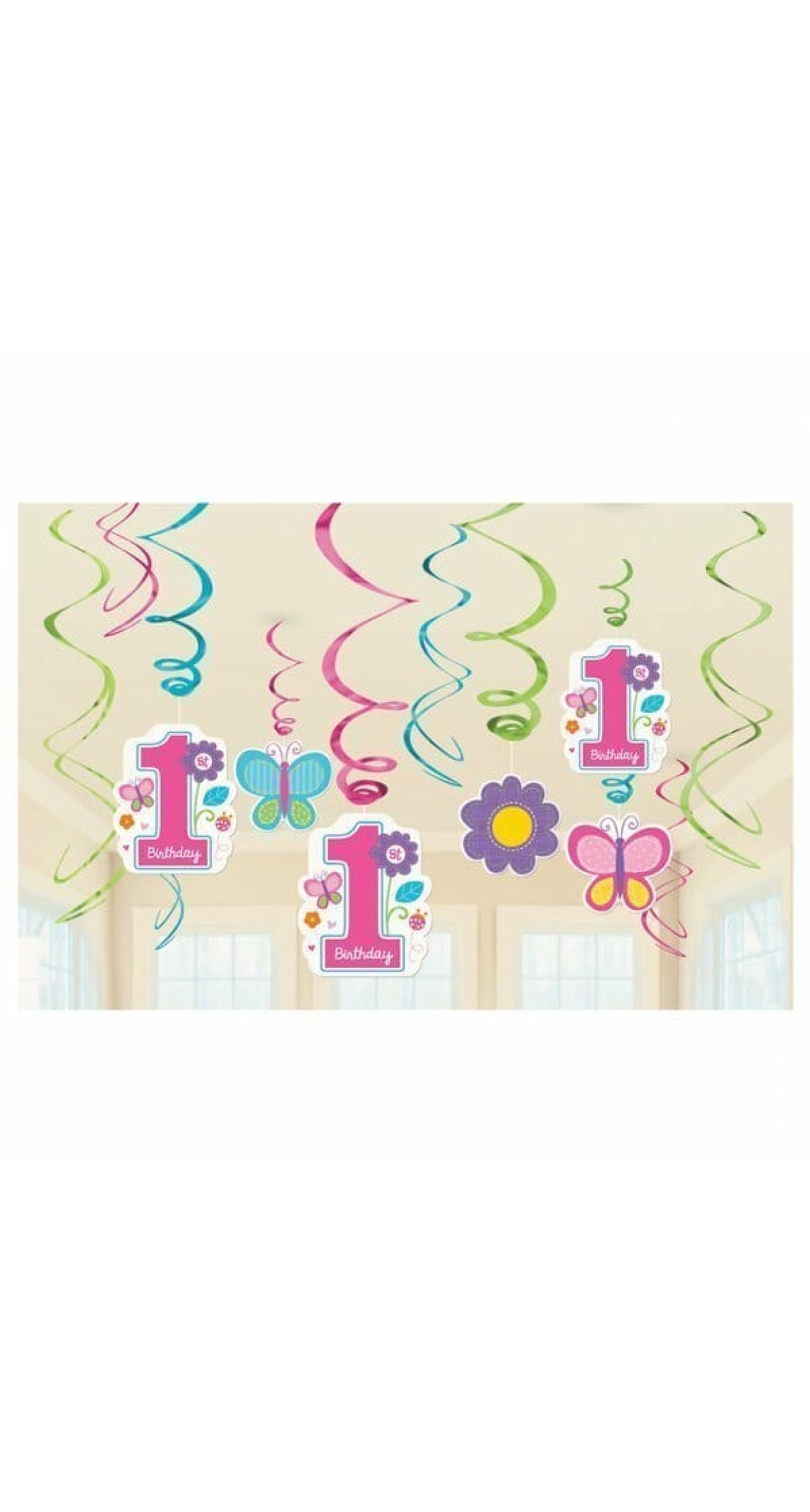 Sweet 1st Birthday Girl Swirl Decorations - 12pk