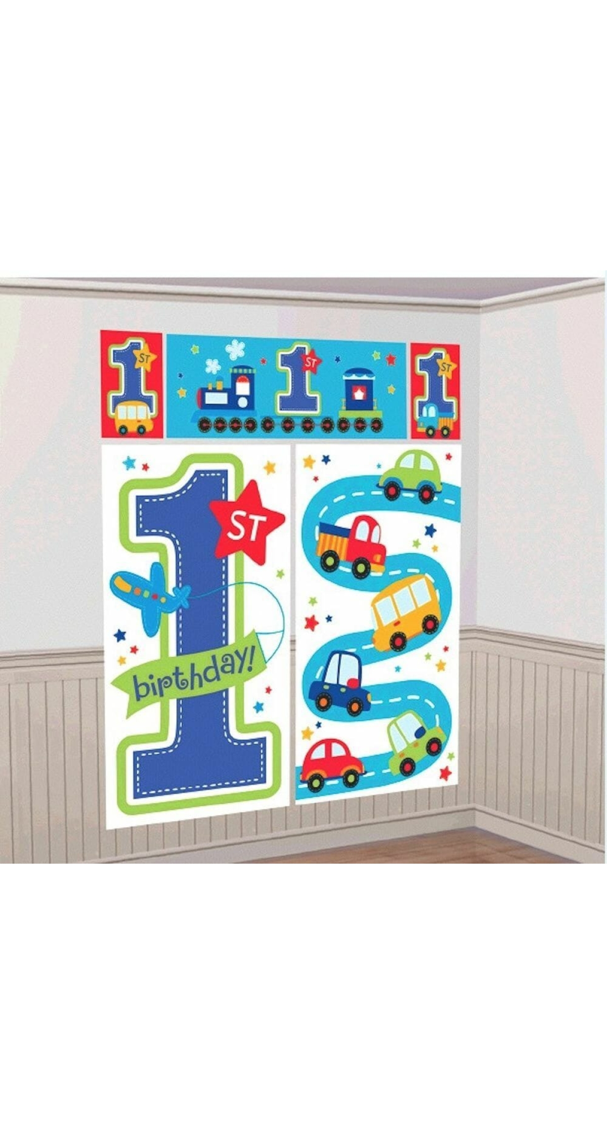 All Aboard 1st Birthday Boy Wall Decorating Kit - 5pk