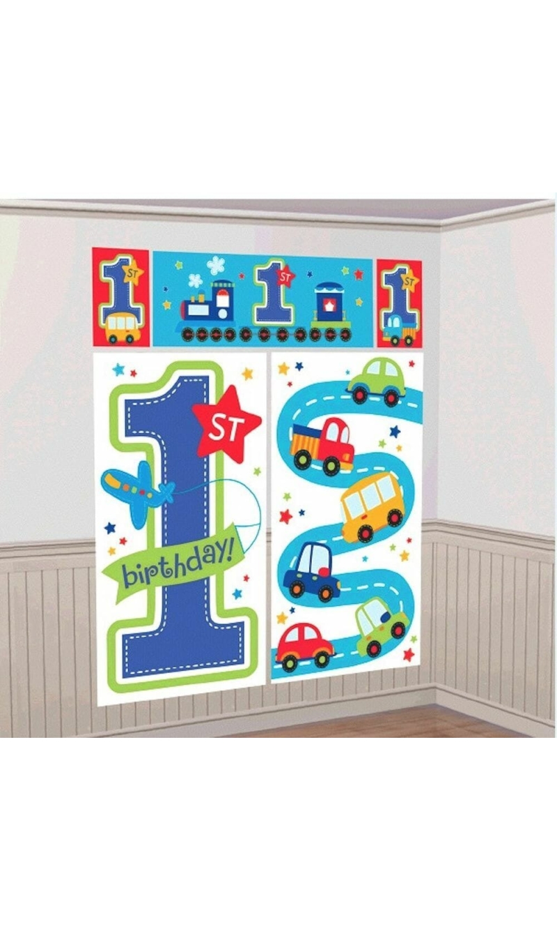 All Aboard 1st Birthday Boy Wall Decorating Kit - 5pk