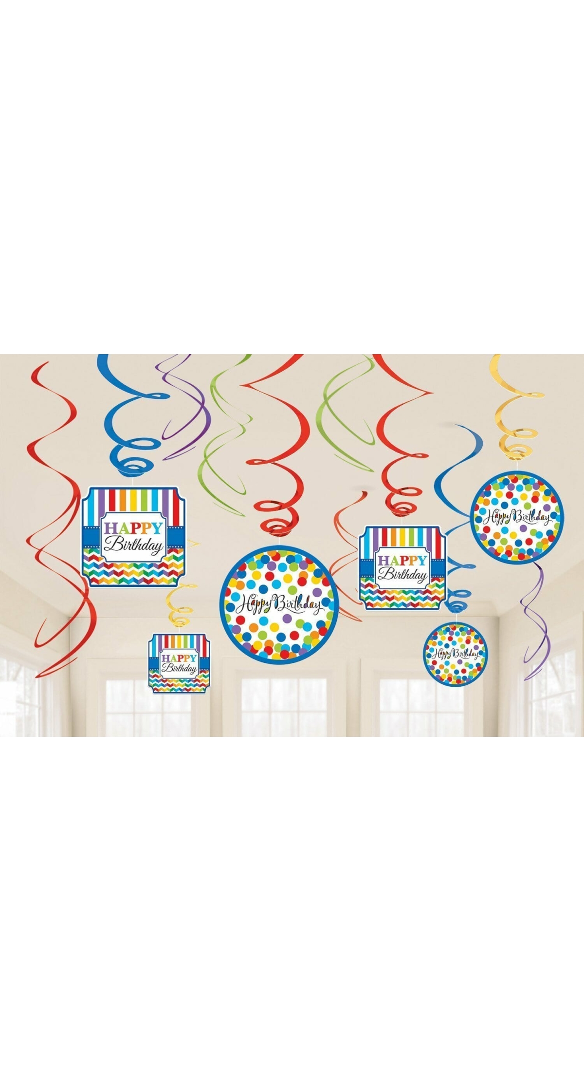 Bright Birthday Swirl Decorations - 12pk