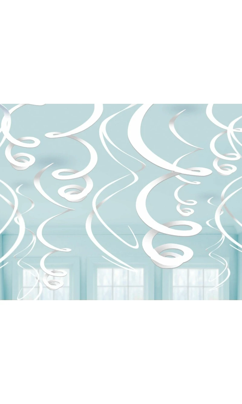 White Hanging Swirls Decoration 55cm - 12pk