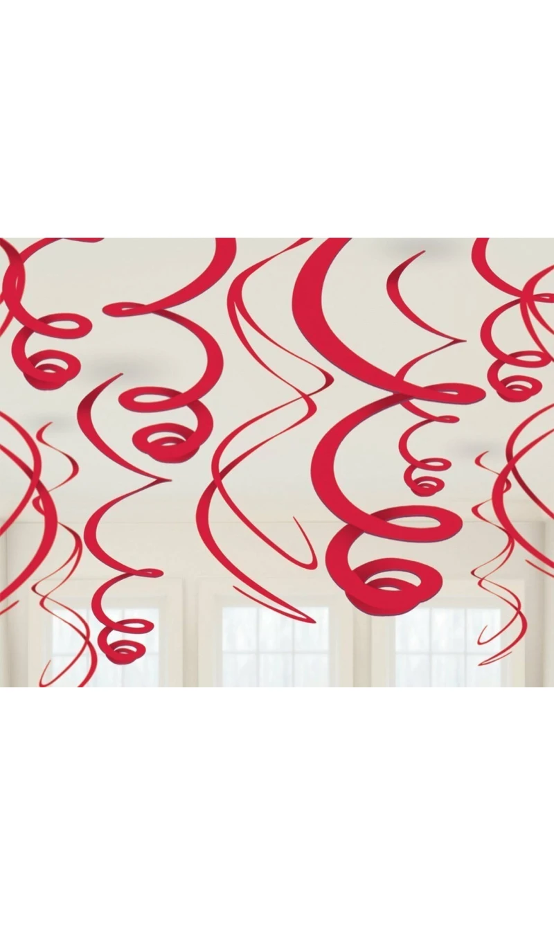 Red Hanging Swirls Decoration 55cm - 12pk