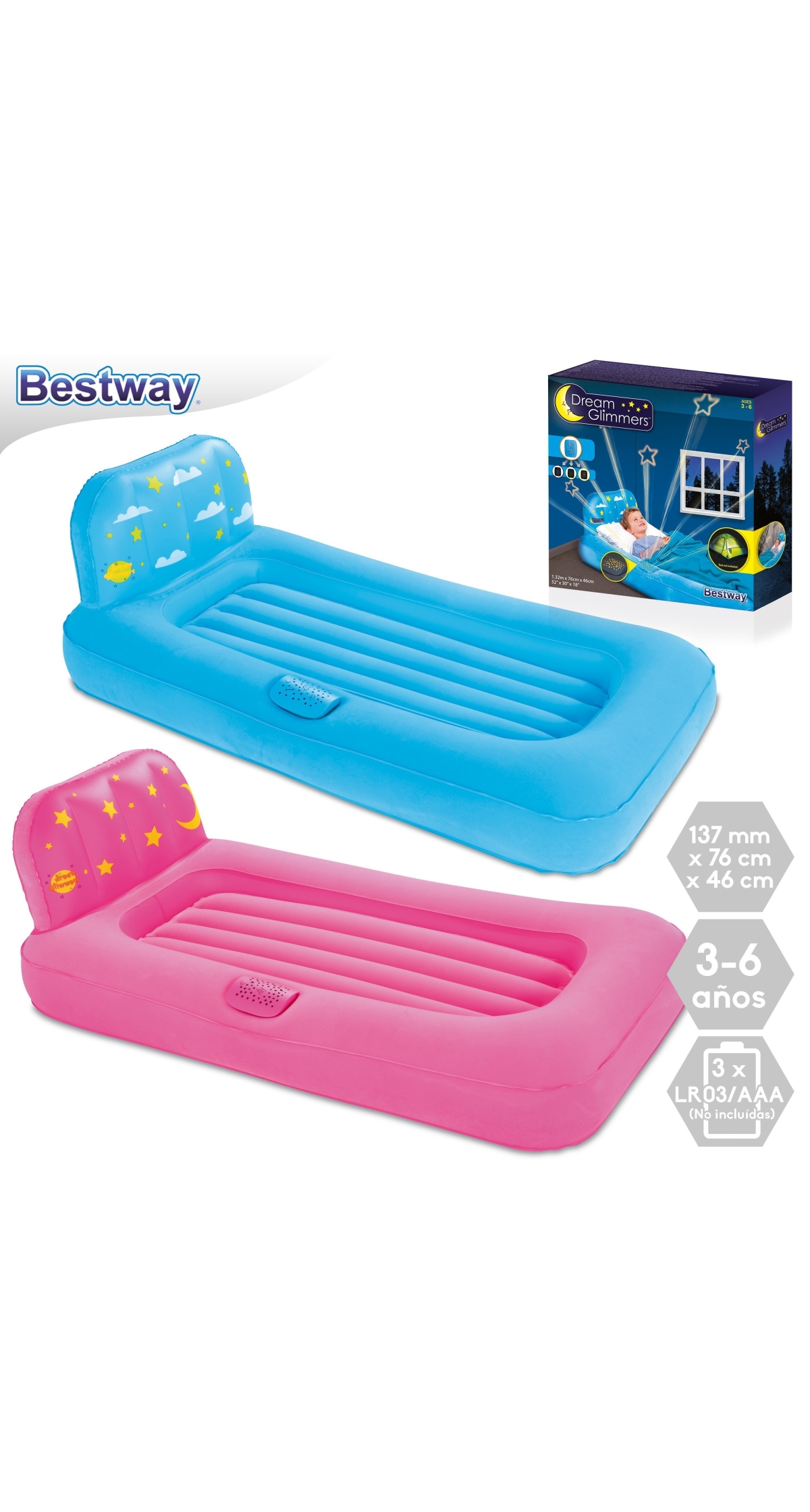 BESTWAY Dream Glimmers Comfort Airbed 137x76x46cm For Age 3-6 Years (Online Only)