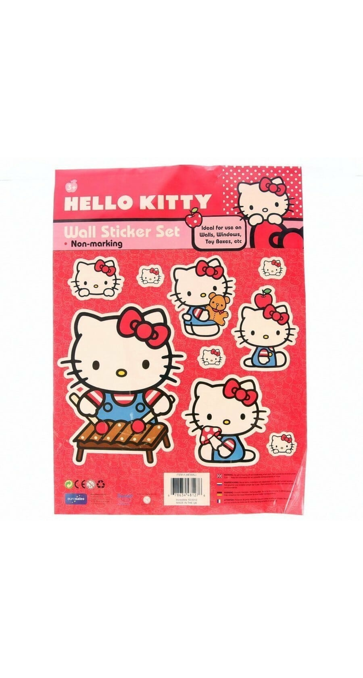 Hello Kitty Wall Sticker Set Non-Marking - 9pcs