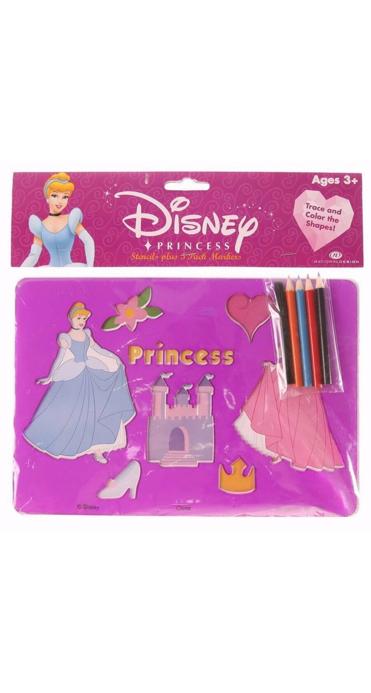 Princess Stencils plus 5 Pack Markers - 26.5cm x 18.5cm